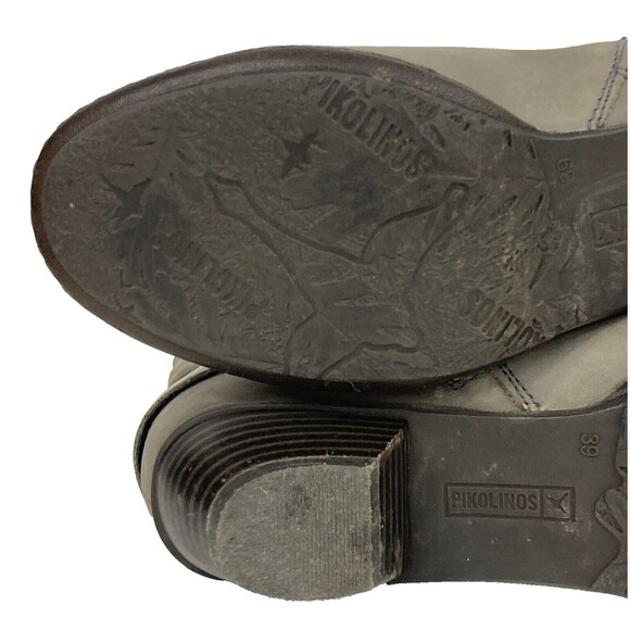 Pikolinos Slouch/Scrunch Ankle Boots-Women 39(US 8.5) Gray Leather-Buckle/Zip-Up - Picture 12 of 14